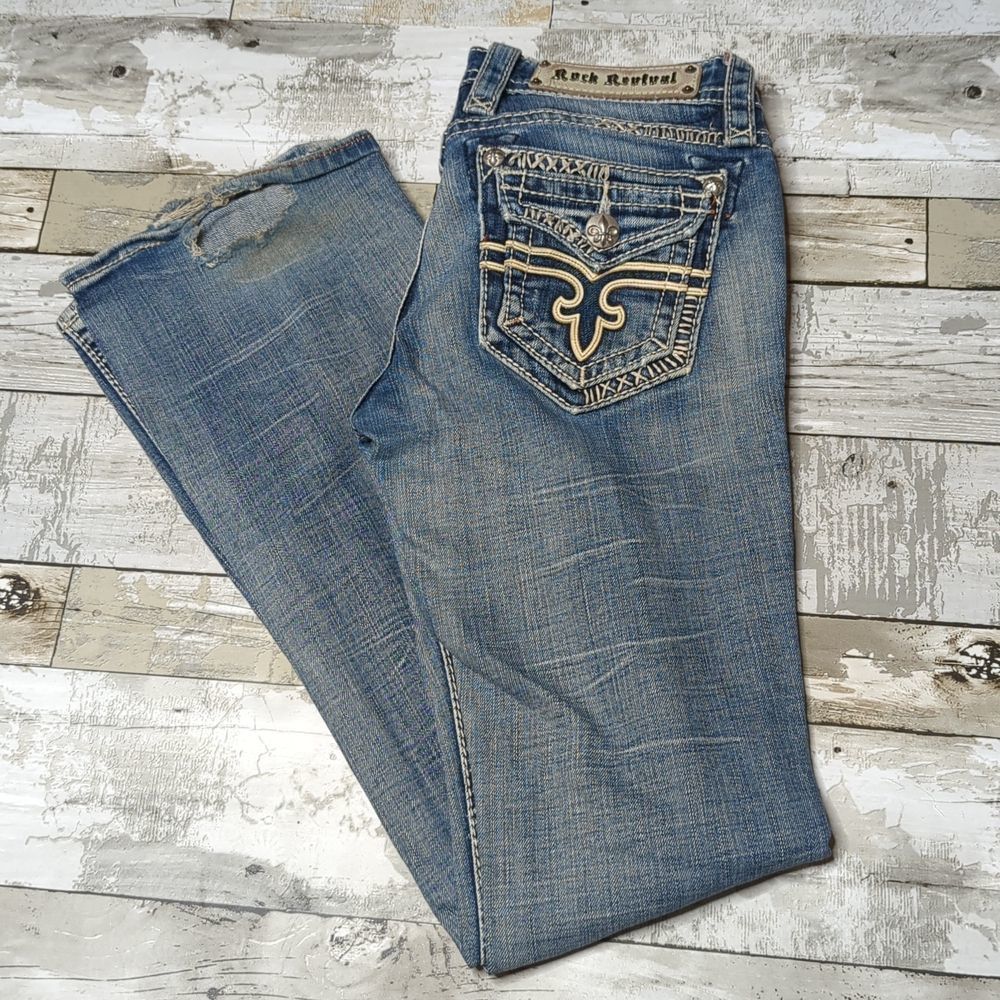 Rock revival Holly bootcut distressed light wash jeans